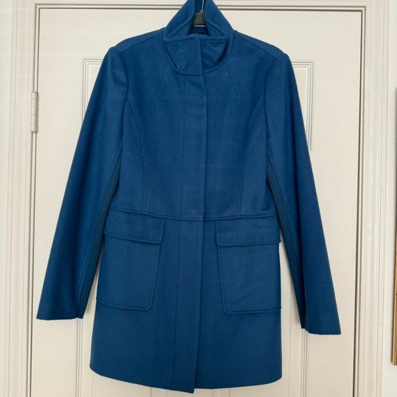 ANN TAYLOR Wool Funnel Neck Coat Teal Blue Beautiful Details Pockets Zip Snap XS - Picture 1 of 16